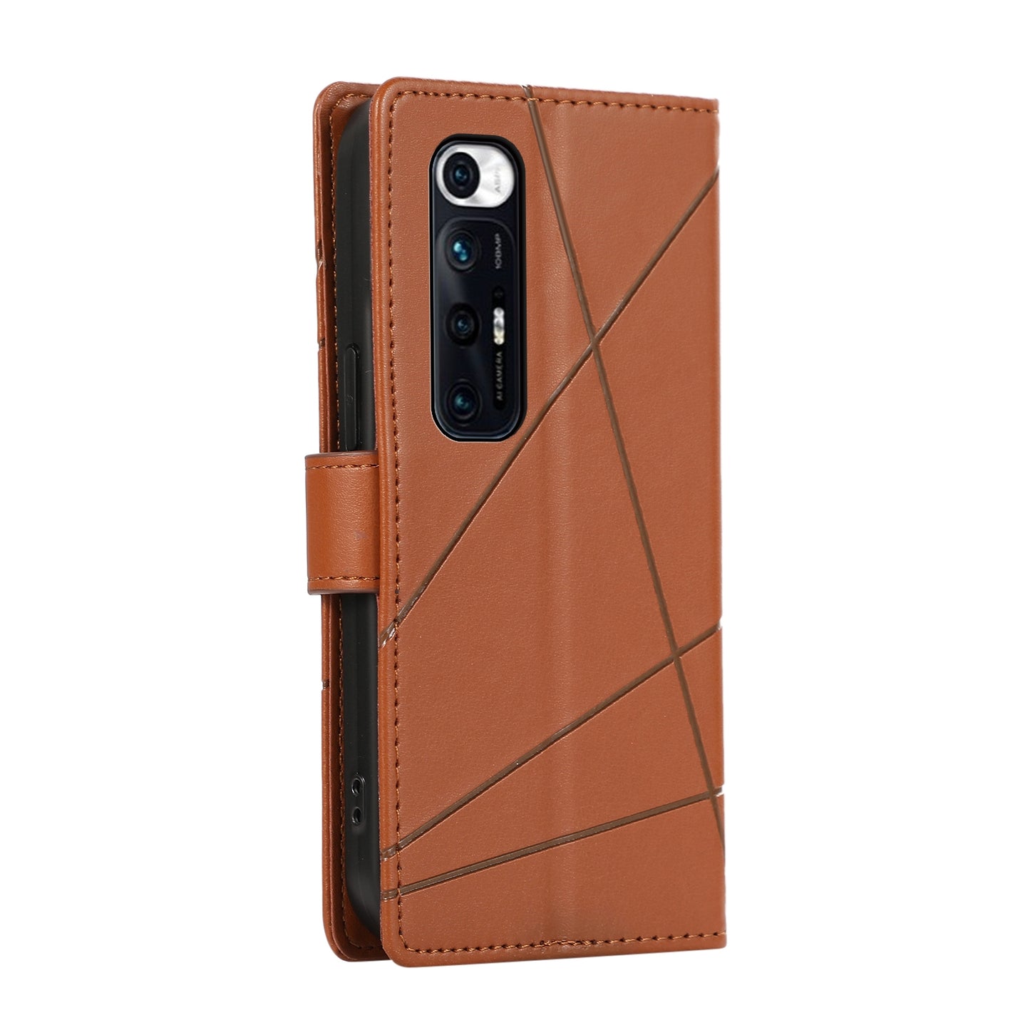 Xiaomi Mi 10s Genuine Leather Texture Embossed Line Phone Case with Card Wallet & Kickstand