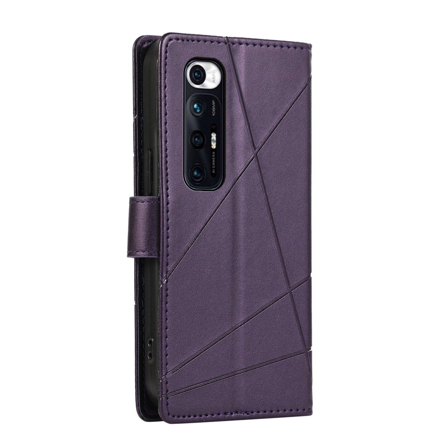 Xiaomi Mi 10s Genuine Leather Texture Embossed Line Phone Case with Card Wallet & Kickstand