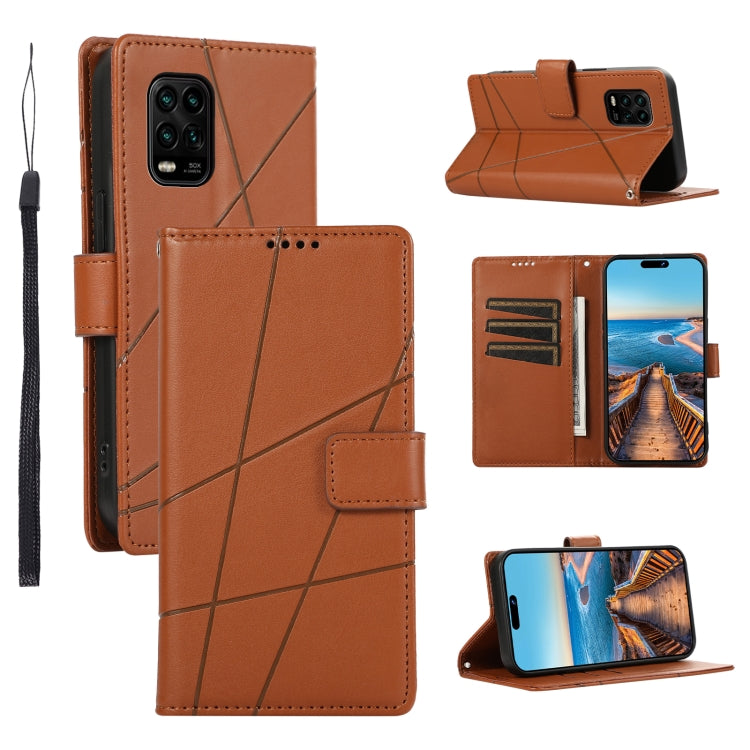 Xiaomi Mi 10 Lite Genuine Leather Texture Embossed Line Phone Case with Card Wallet & Kickstand