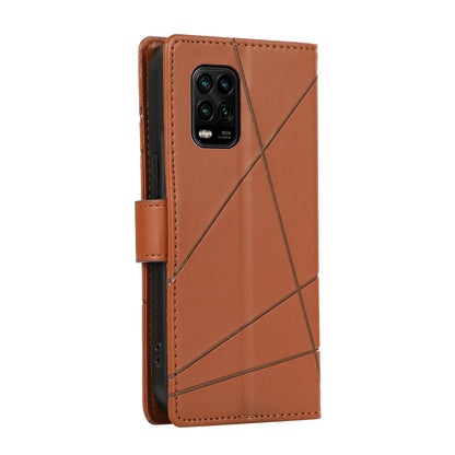 Xiaomi Mi 10 Lite Genuine Leather Texture Embossed Line Phone Case with Card Wallet & Kickstand