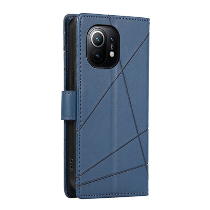 Xiaomi Mi 11 Genuine Leather Texture Embossed Line Phone Case with Card Wallet & Kickstand