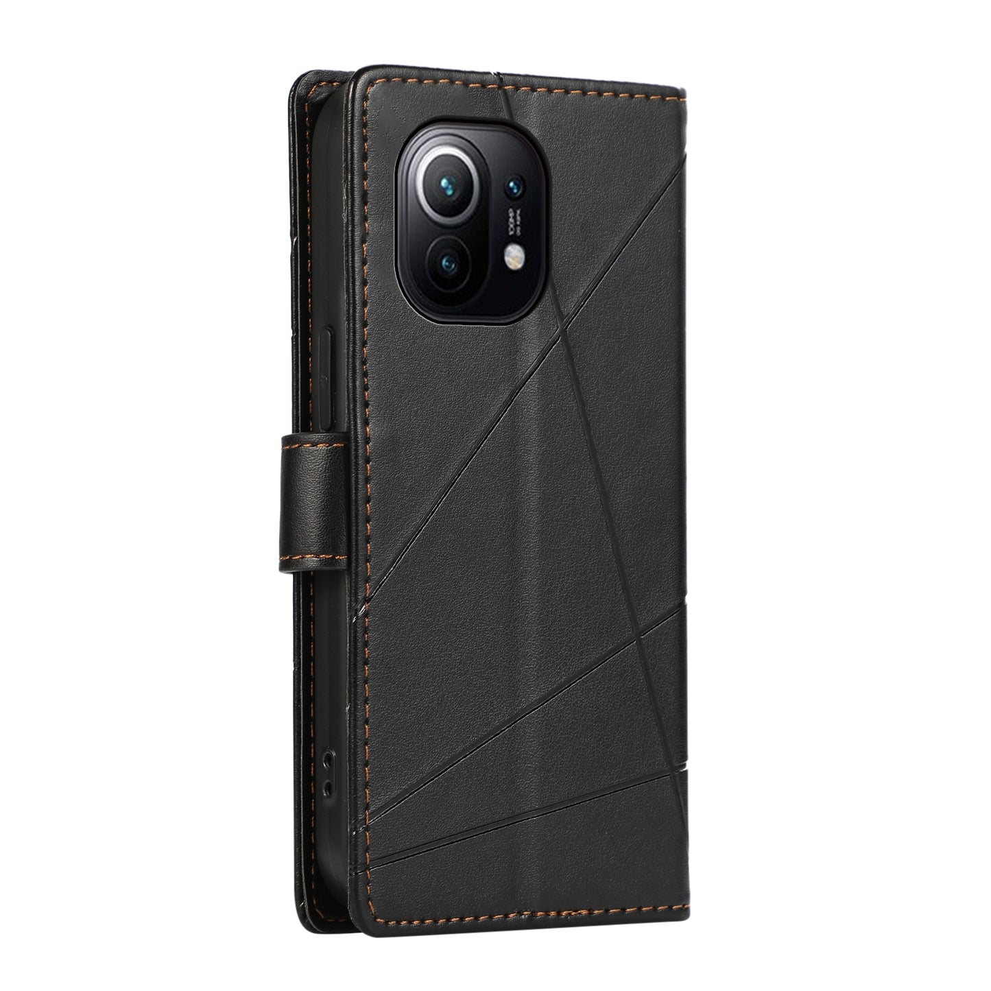 Xiaomi Mi 11 Genuine Leather Texture Embossed Line Phone Case with Card Wallet & Kickstand