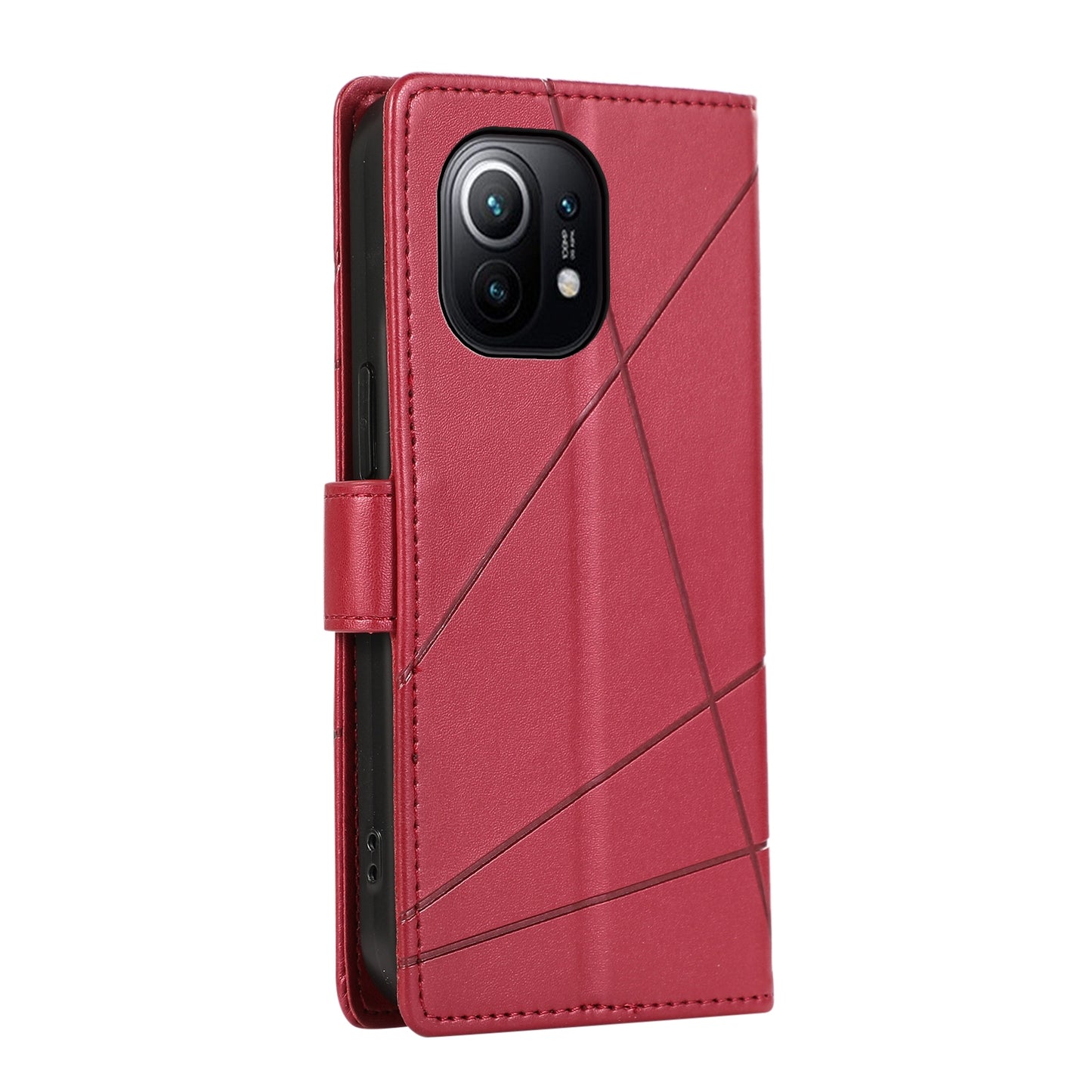 Xiaomi Mi 11 Genuine Leather Texture Embossed Line Phone Case with Card Wallet & Kickstand