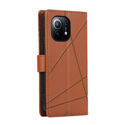 Xiaomi Mi 11 Genuine Leather Texture Embossed Line Phone Case with Card Wallet & Kickstand