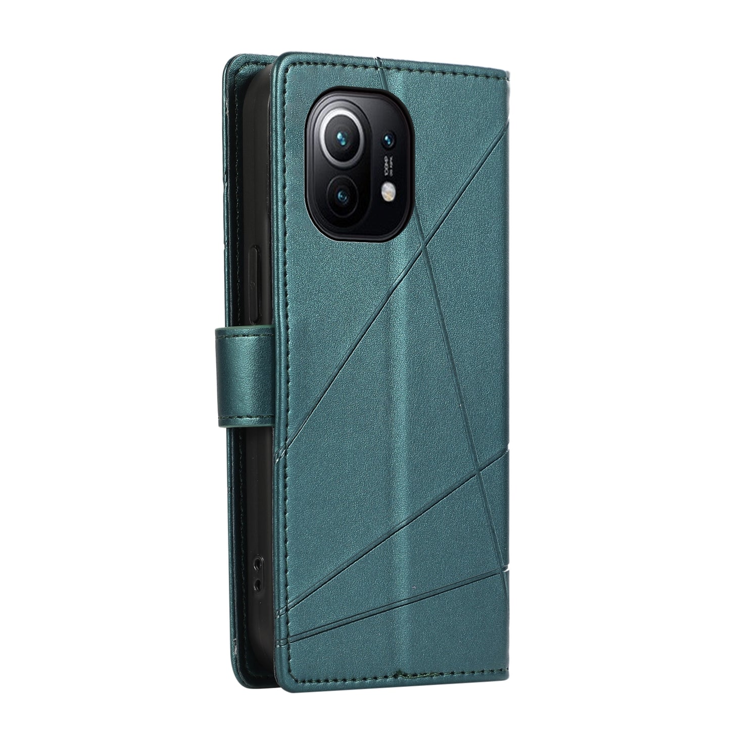 Xiaomi Mi 11 Genuine Leather Texture Embossed Line Phone Case with Card Wallet & Kickstand