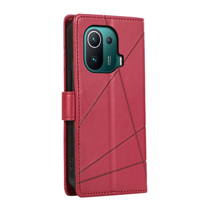 Xiaomi Mi 11 Pro Genuine Leather Texture Embossed Line Phone Case with Card Wallet & Kickstand