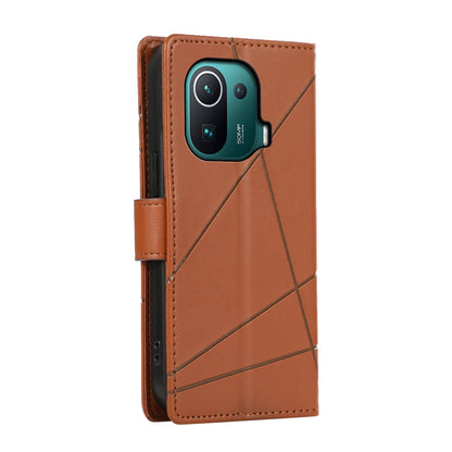 Xiaomi Mi 11 Pro Genuine Leather Texture Embossed Line Phone Case with Card Wallet & Kickstand