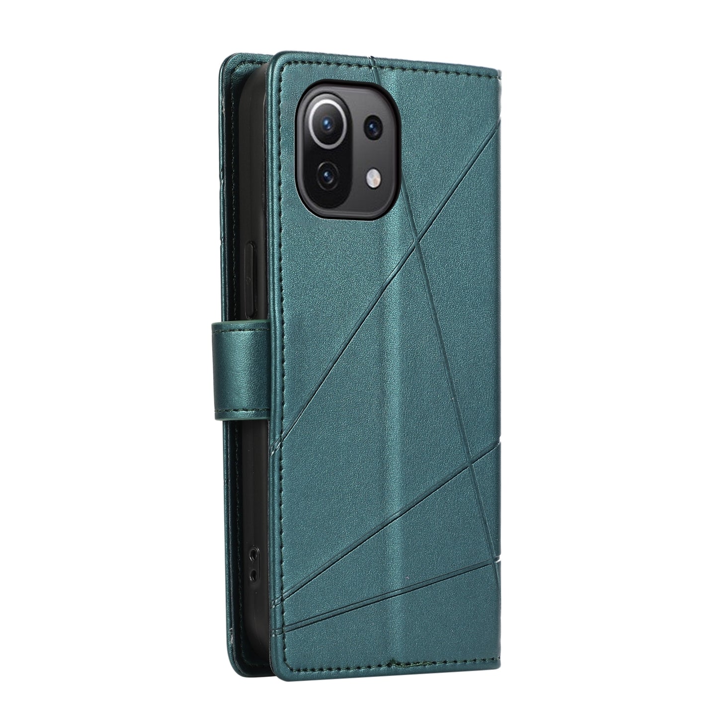 Xiaomi Mi 11 Lite Genuine Leather Texture Embossed Line Phone Case with Card Wallet & Kickstand