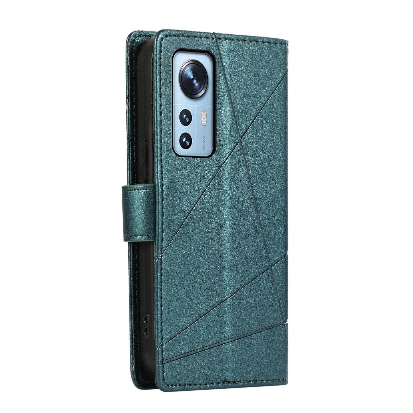 Xiaomi 12 Genuine Leather Texture Embossed Line Phone Case with Card Wallet & Kickstand