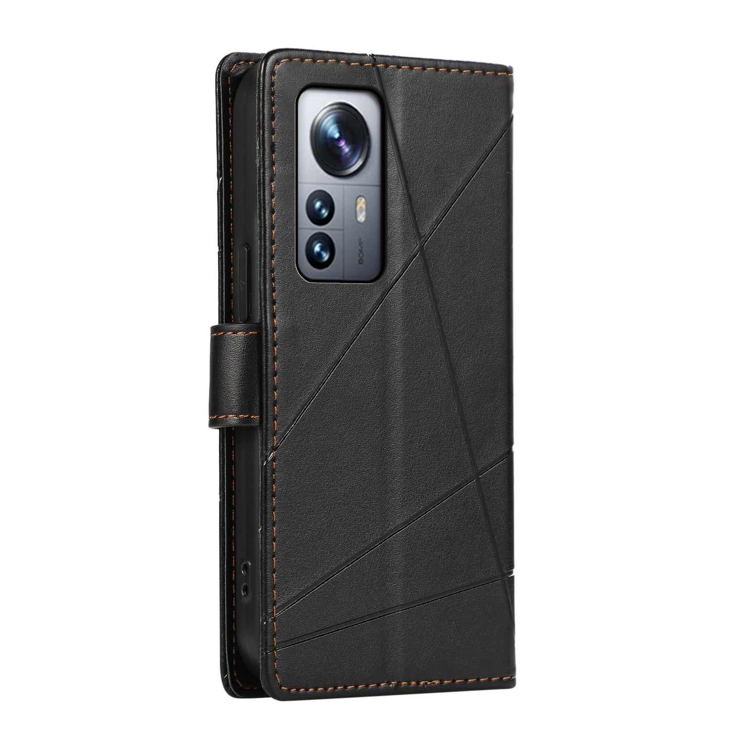 Xiaomi 12 Pro Genuine Leather Texture Embossed Line Phone Case with Card Wallet & Kickstand