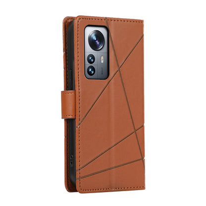 Xiaomi 12 Pro Genuine Leather Texture Embossed Line Phone Case with Card Wallet & Kickstand