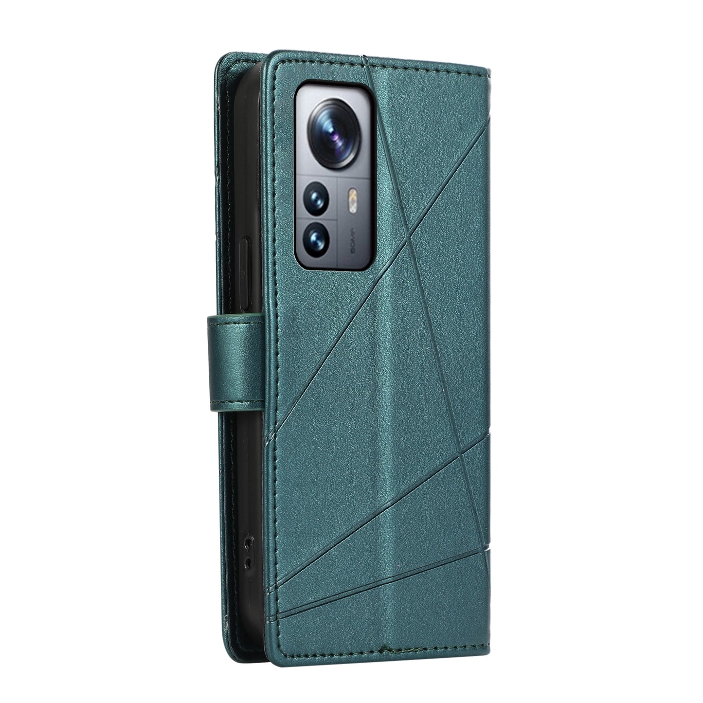 Xiaomi 12 Pro Genuine Leather Texture Embossed Line Phone Case with Card Wallet & Kickstand