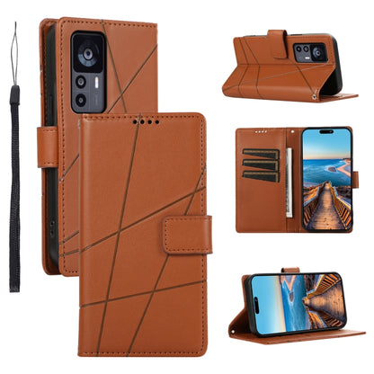 Xiaomi 12T Genuine Leather Texture Embossed Line Phone Case with Card Wallet & Kickstand