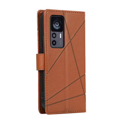 Xiaomi 12T Genuine Leather Texture Embossed Line Phone Case with Card Wallet & Kickstand