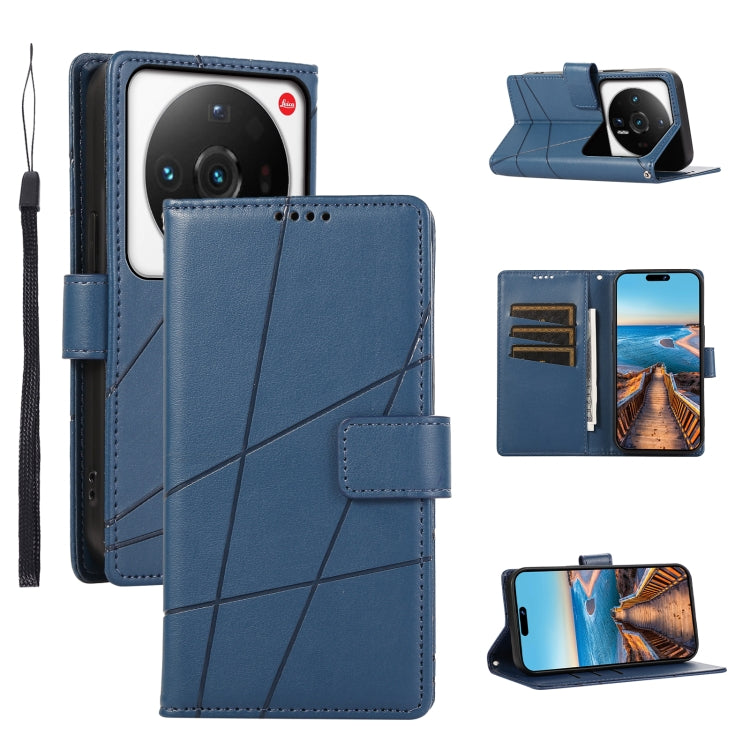 Xiaomi 12 Ultra Genuine Leather Texture Embossed Line Phone Case with Card Wallet & Kickstand