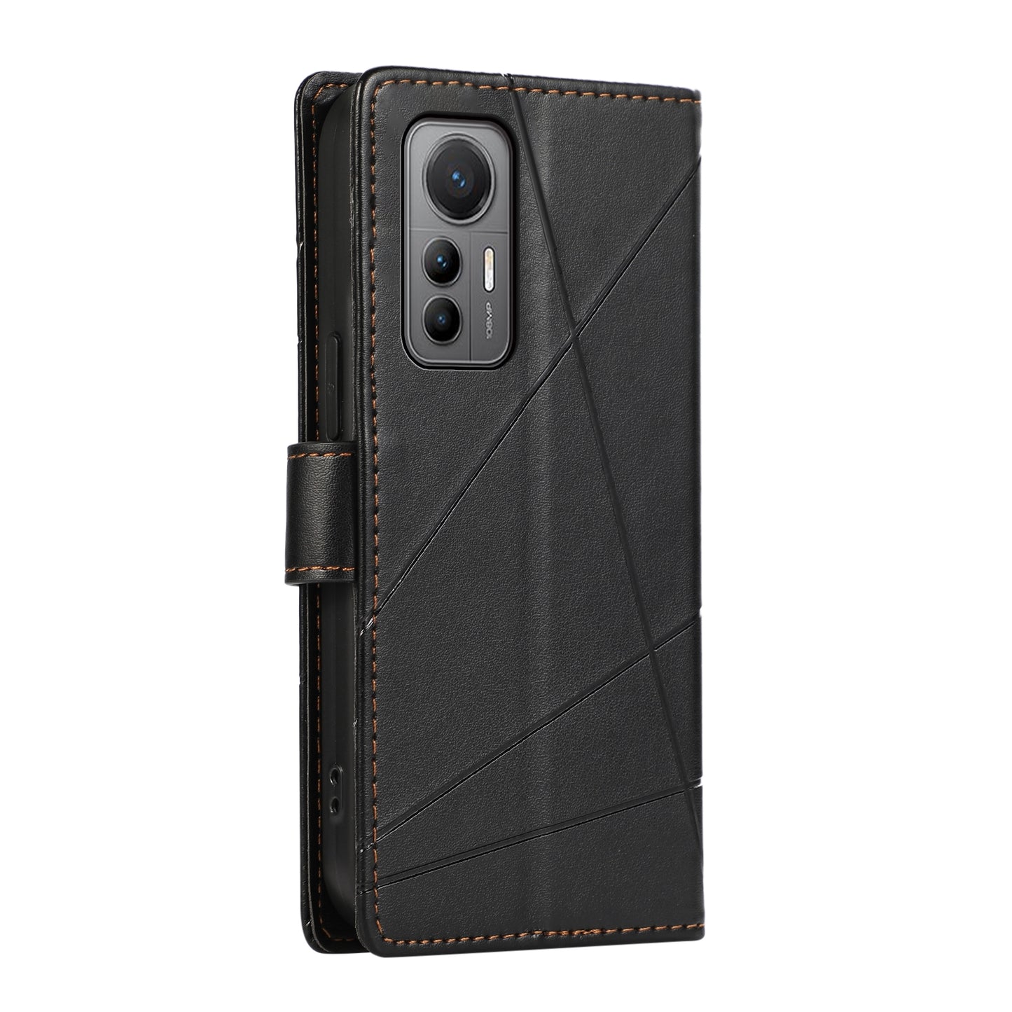 Xiaomi 12 Lite Genuine Leather Texture Embossed Line Phone Case with Card Wallet & Kickstand