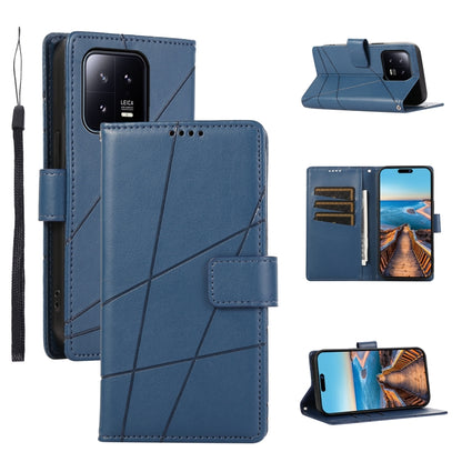 Xiaomi 13 Genuine Leather Texture Embossed Line Phone Case with Card Wallet & Kickstand