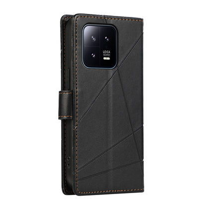 Xiaomi 13 Genuine Leather Texture Embossed Line Phone Case with Card Wallet & Kickstand