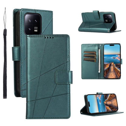 Xiaomi 13 Genuine Leather Texture Embossed Line Phone Case with Card Wallet & Kickstand