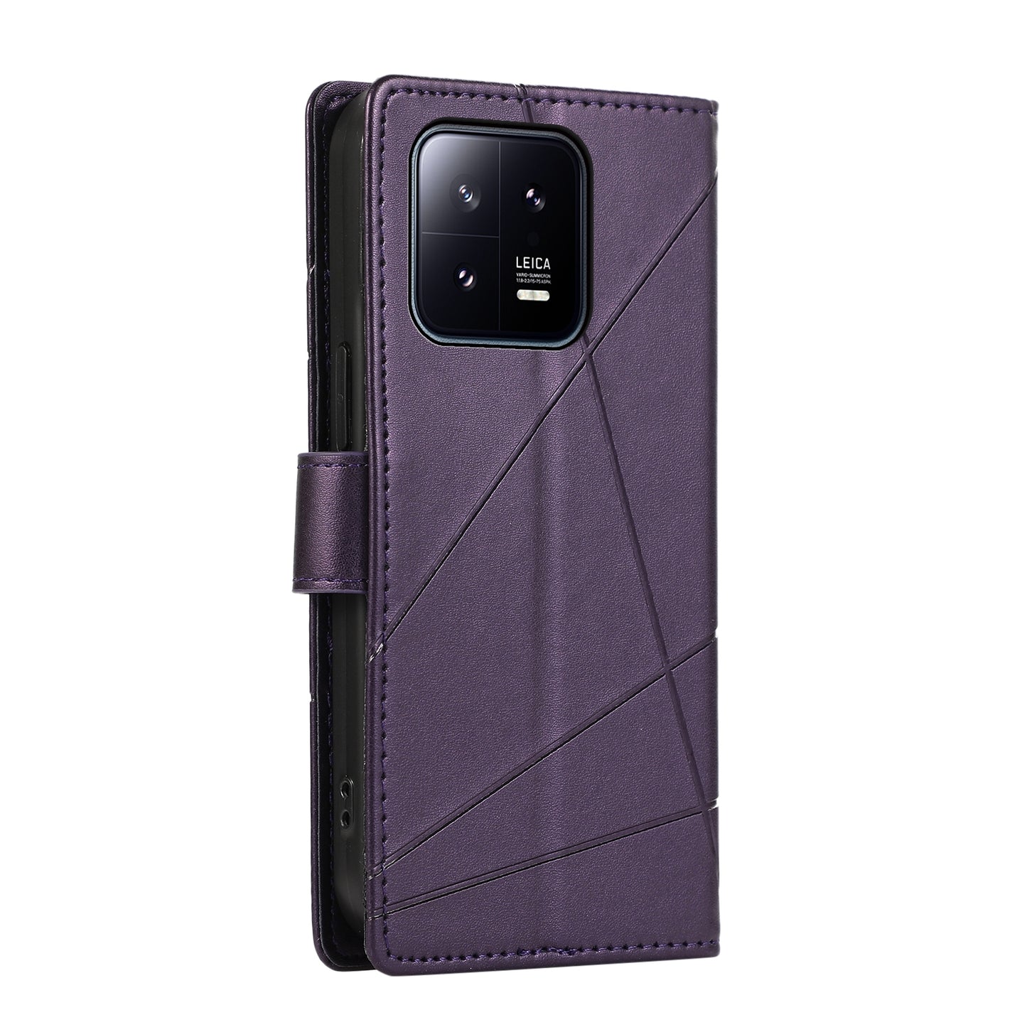 Xiaomi 13 Genuine Leather Texture Embossed Line Phone Case with Card Wallet & Kickstand