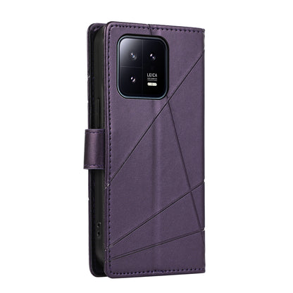 Xiaomi 13 Genuine Leather Texture Embossed Line Phone Case with Card Wallet & Kickstand