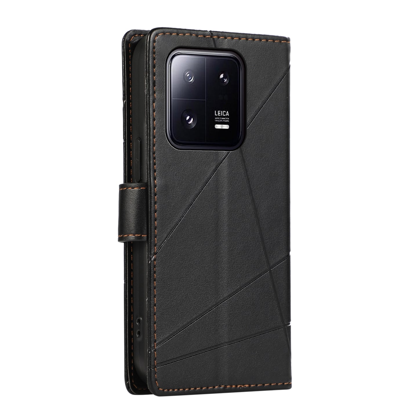 Xiaomi 13 Pro Genuine Leather Texture Embossed Line Phone Case with Card Wallet & Kickstand