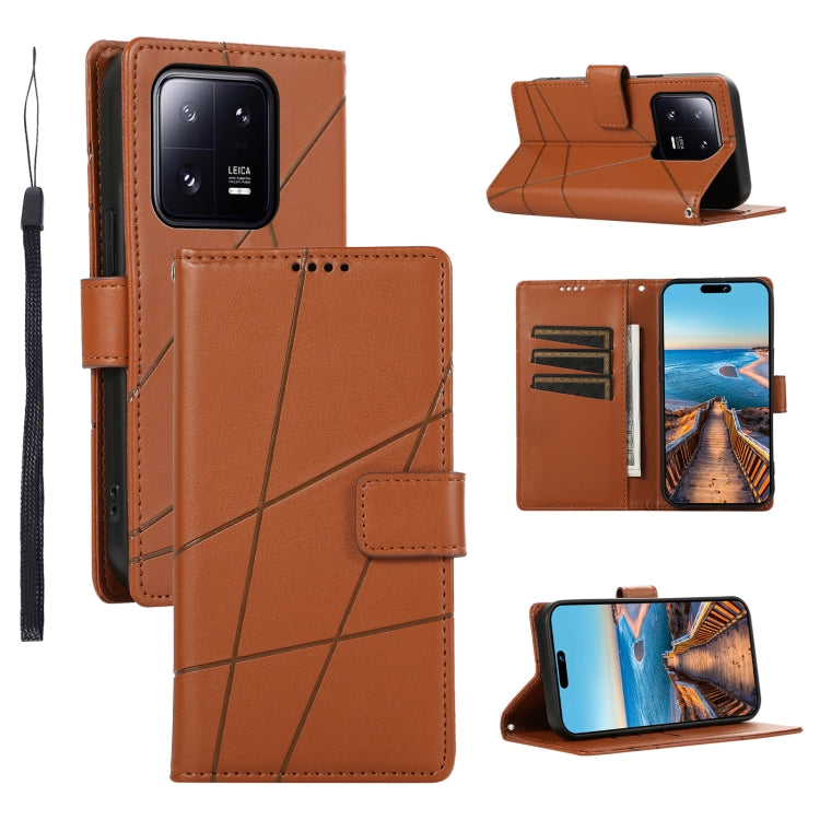 Xiaomi 13 Pro Genuine Leather Texture Embossed Line Phone Case with Card Wallet & Kickstand