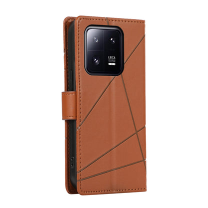 Xiaomi 13 Pro Genuine Leather Texture Embossed Line Phone Case with Card Wallet & Kickstand