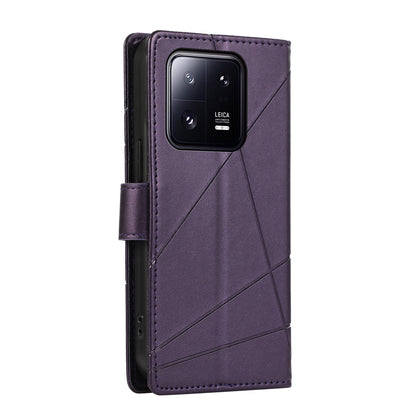 Xiaomi 13 Pro Genuine Leather Texture Embossed Line Phone Case with Card Wallet & Kickstand