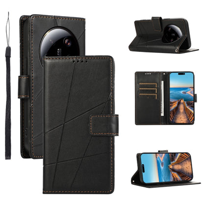 Xiaomi 13 Ultra Genuine Leather Texture Embossed Line Phone Case with Card Wallet & Kickstand