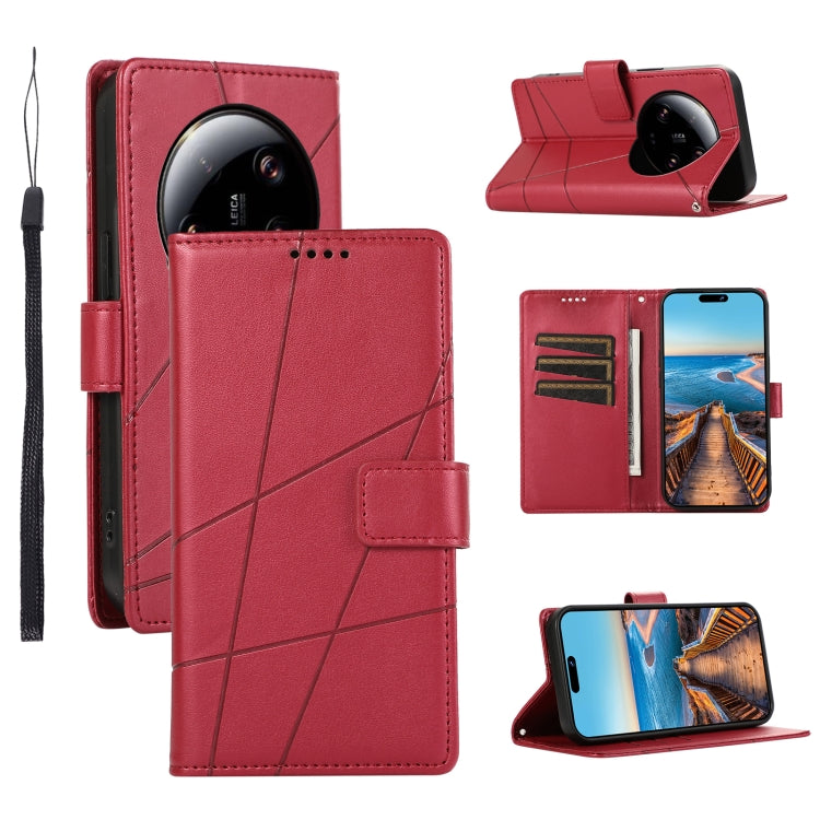 Xiaomi 13 Ultra Genuine Leather Texture Embossed Line Phone Case with Card Wallet & Kickstand