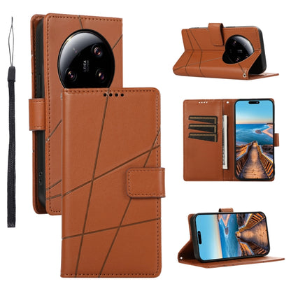 Xiaomi 13 Ultra Genuine Leather Texture Embossed Line Phone Case with Card Wallet & Kickstand