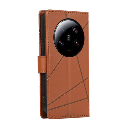 Xiaomi 13 Ultra Genuine Leather Texture Embossed Line Phone Case with Card Wallet & Kickstand