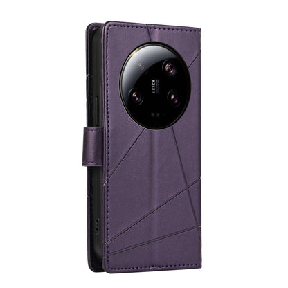 Xiaomi 13 Ultra Genuine Leather Texture Embossed Line Phone Case with Card Wallet & Kickstand