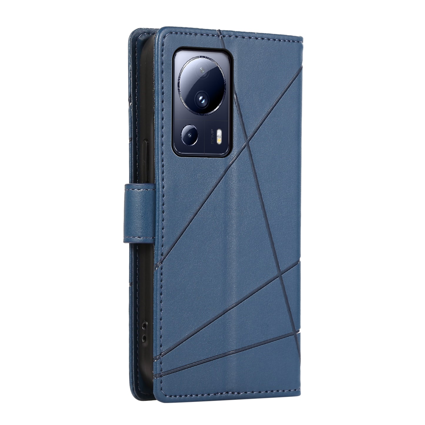 Xiaomi 13 Lite Genuine Leather Texture Embossed Line Phone Case with Card Wallet & Kickstand