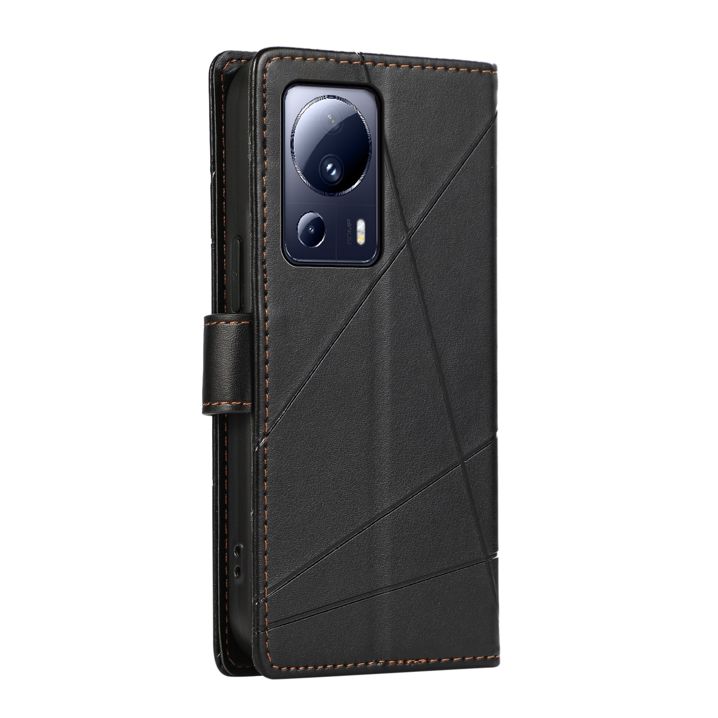 Xiaomi 13 Lite Genuine Leather Texture Embossed Line Phone Case with Card Wallet & Kickstand