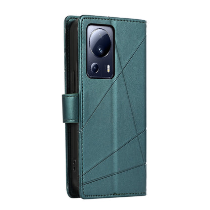 Xiaomi 13 Lite Genuine Leather Texture Embossed Line Phone Case with Card Wallet & Kickstand