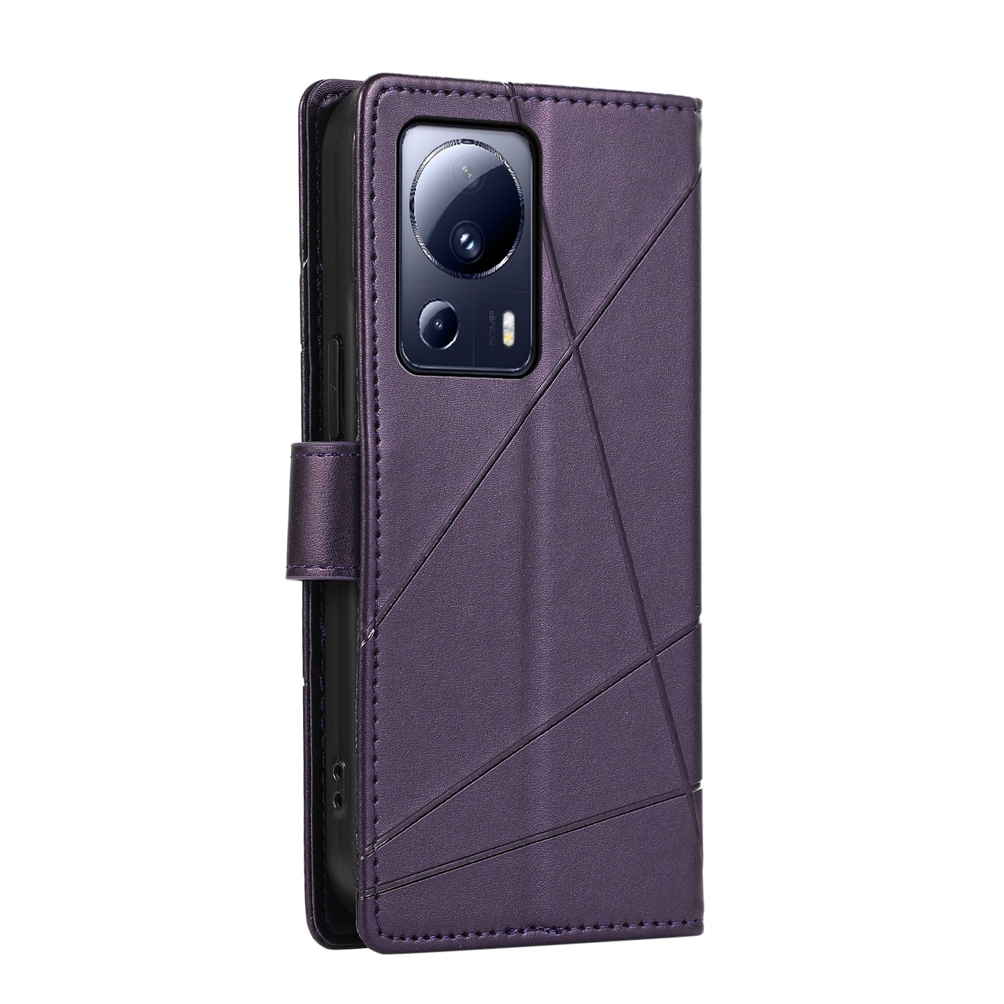 Xiaomi 13 Lite Genuine Leather Texture Embossed Line Phone Case with Card Wallet & Kickstand