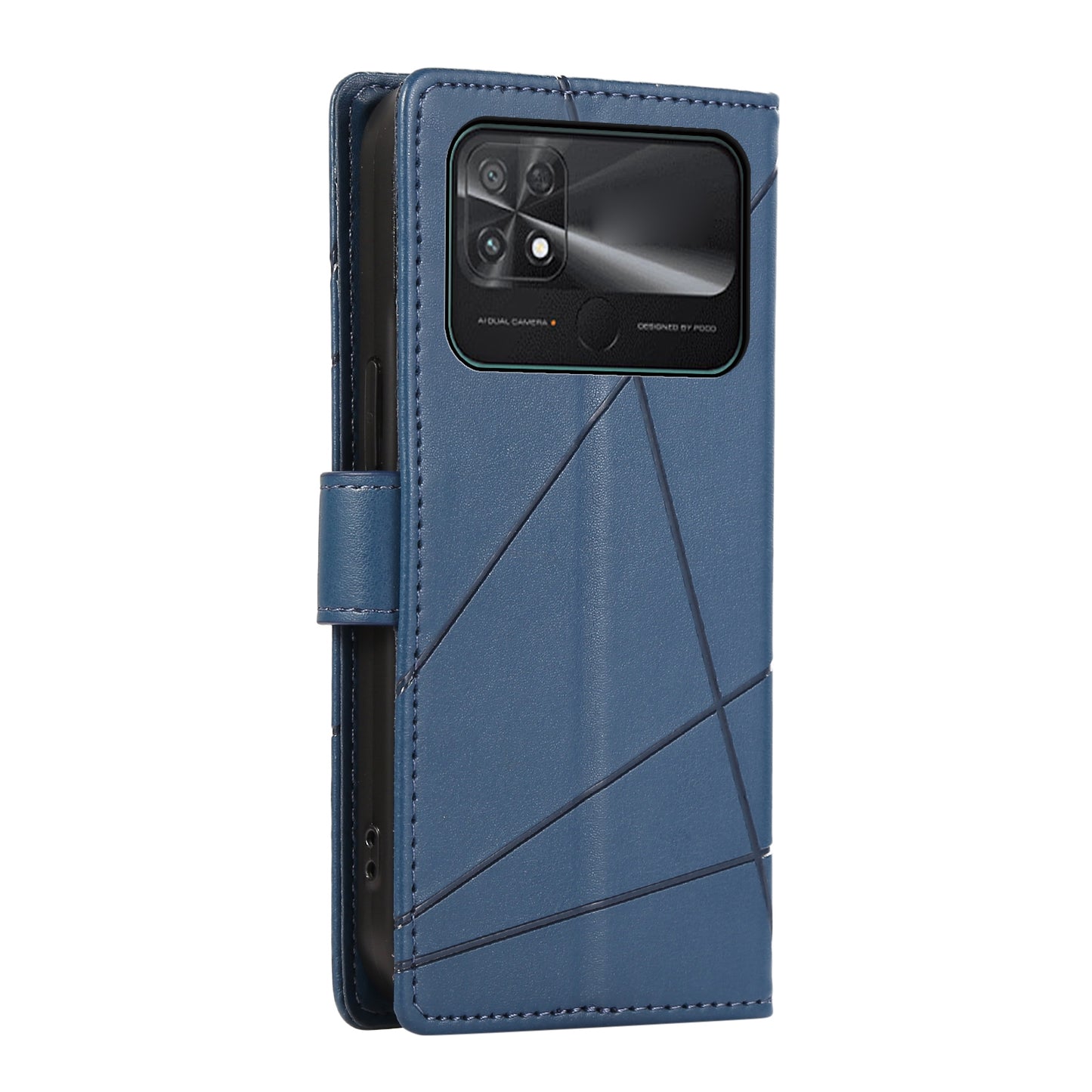 Xiaomi Poco C40 Genuine Leather Texture Embossed Line Phone Case with Card Wallet & Kickstand