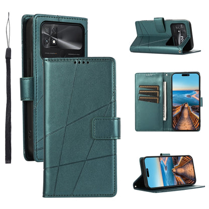 Xiaomi Poco C40 Genuine Leather Texture Embossed Line Phone Case with Card Wallet & Kickstand