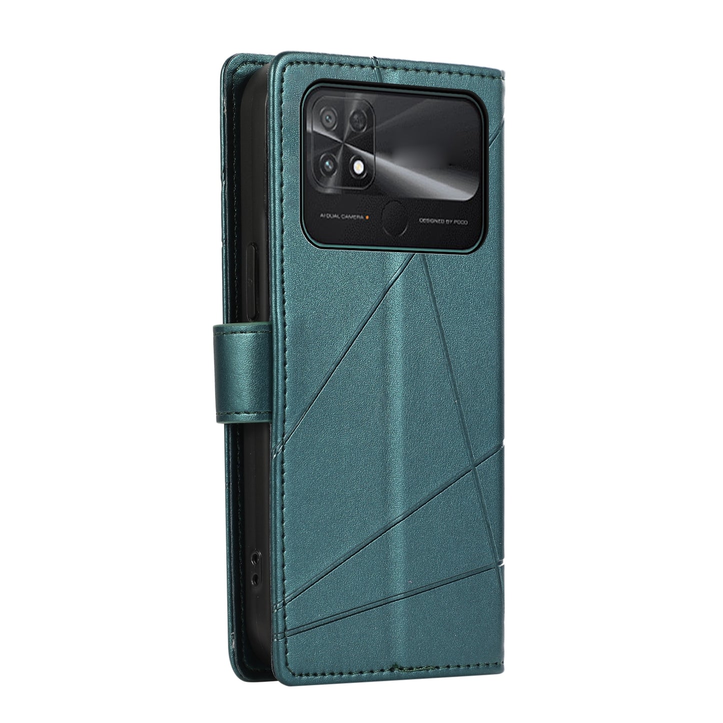 Xiaomi Poco C40 Genuine Leather Texture Embossed Line Phone Case with Card Wallet & Kickstand