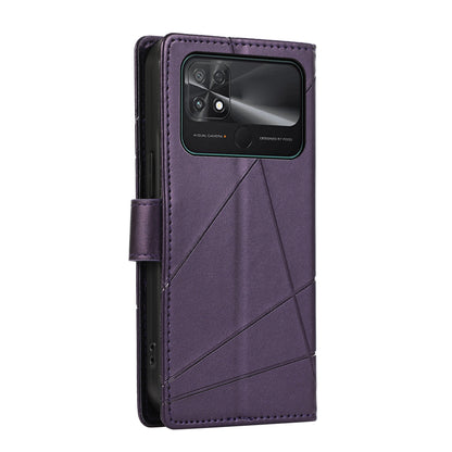 Xiaomi Poco C40 Genuine Leather Texture Embossed Line Phone Case with Card Wallet & Kickstand