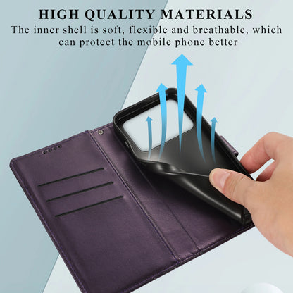 Xiaomi Poco C40 Genuine Leather Texture Embossed Line Phone Case with Card Wallet & Kickstand