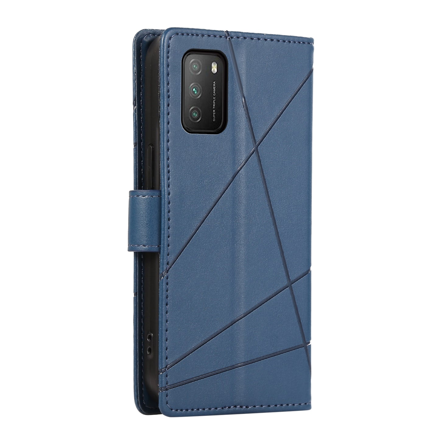 Xiaomi Poco M3 Genuine Leather Texture Embossed Line Phone Case with Card Wallet & Kickstand