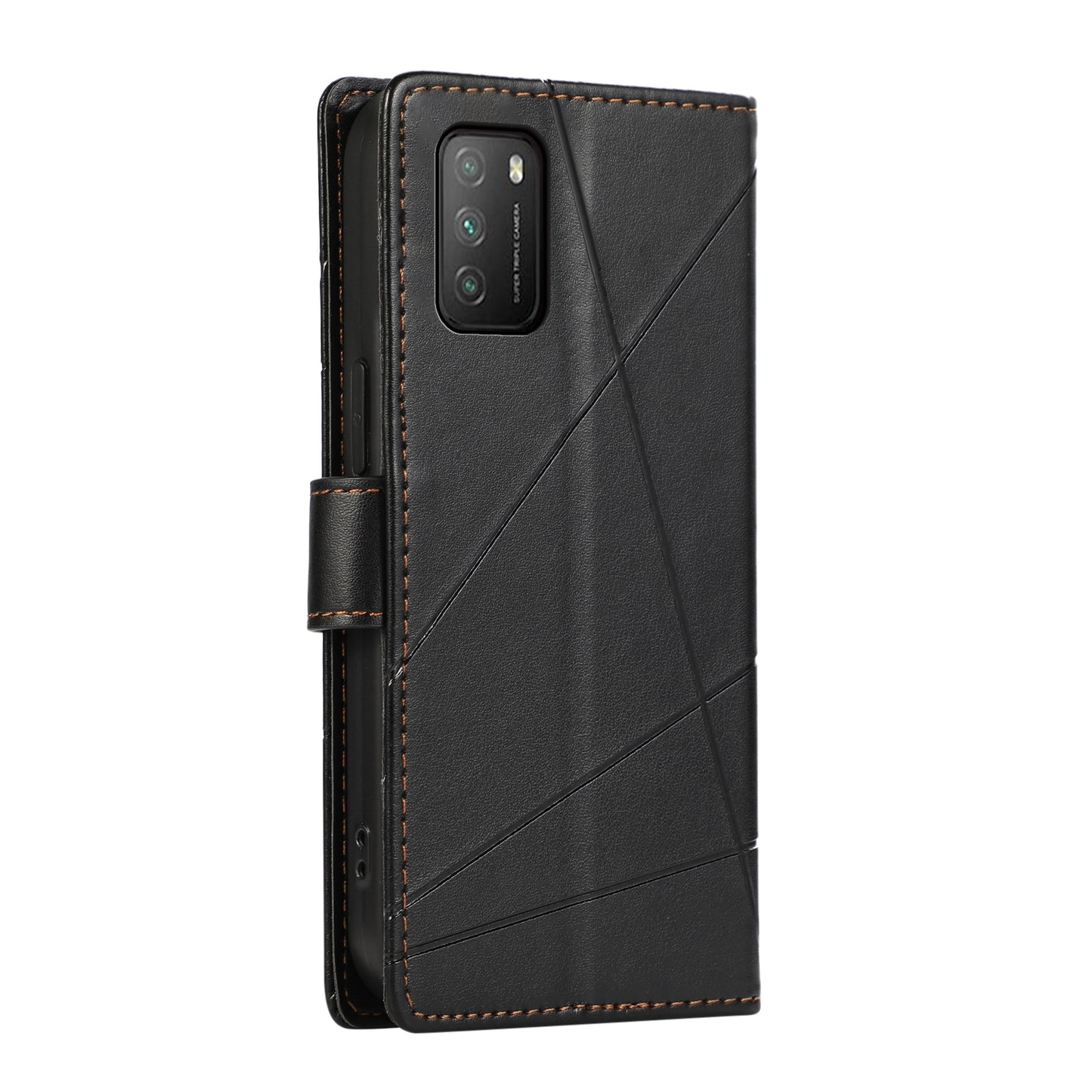 Xiaomi Poco M3 Genuine Leather Texture Embossed Line Phone Case with Card Wallet & Kickstand