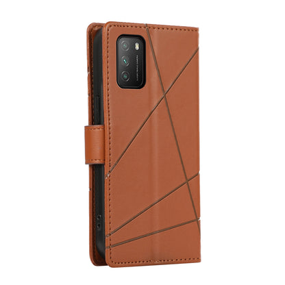 Xiaomi Poco M3 Genuine Leather Texture Embossed Line Phone Case with Card Wallet & Kickstand