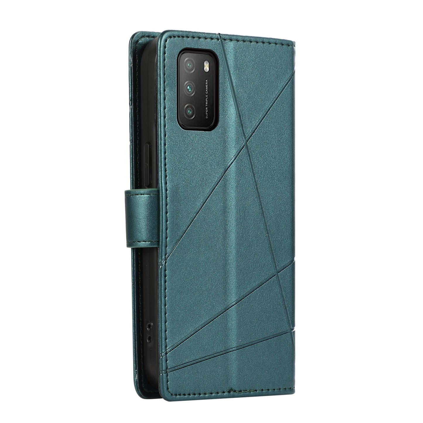 Xiaomi Poco M3 Genuine Leather Texture Embossed Line Phone Case with Card Wallet & Kickstand