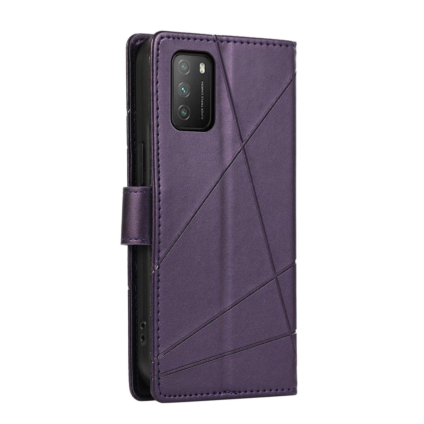 Xiaomi Poco M3 Genuine Leather Texture Embossed Line Phone Case with Card Wallet & Kickstand