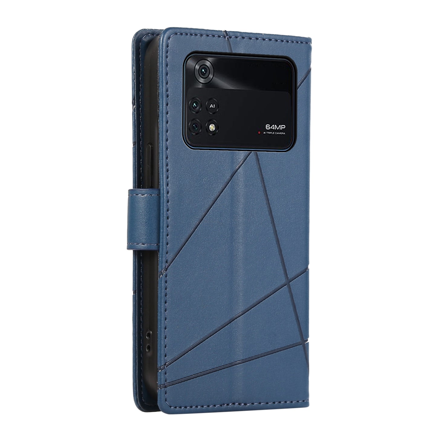 Xiaomi Poco M4 Pro Genuine Leather Texture Embossed Line Phone Case with Card Wallet & Kickstand