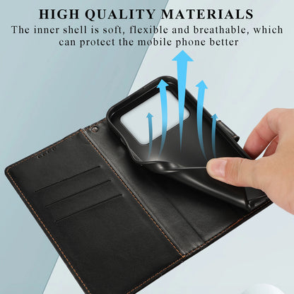 Xiaomi Poco M4 Pro Genuine Leather Texture Embossed Line Phone Case with Card Wallet & Kickstand